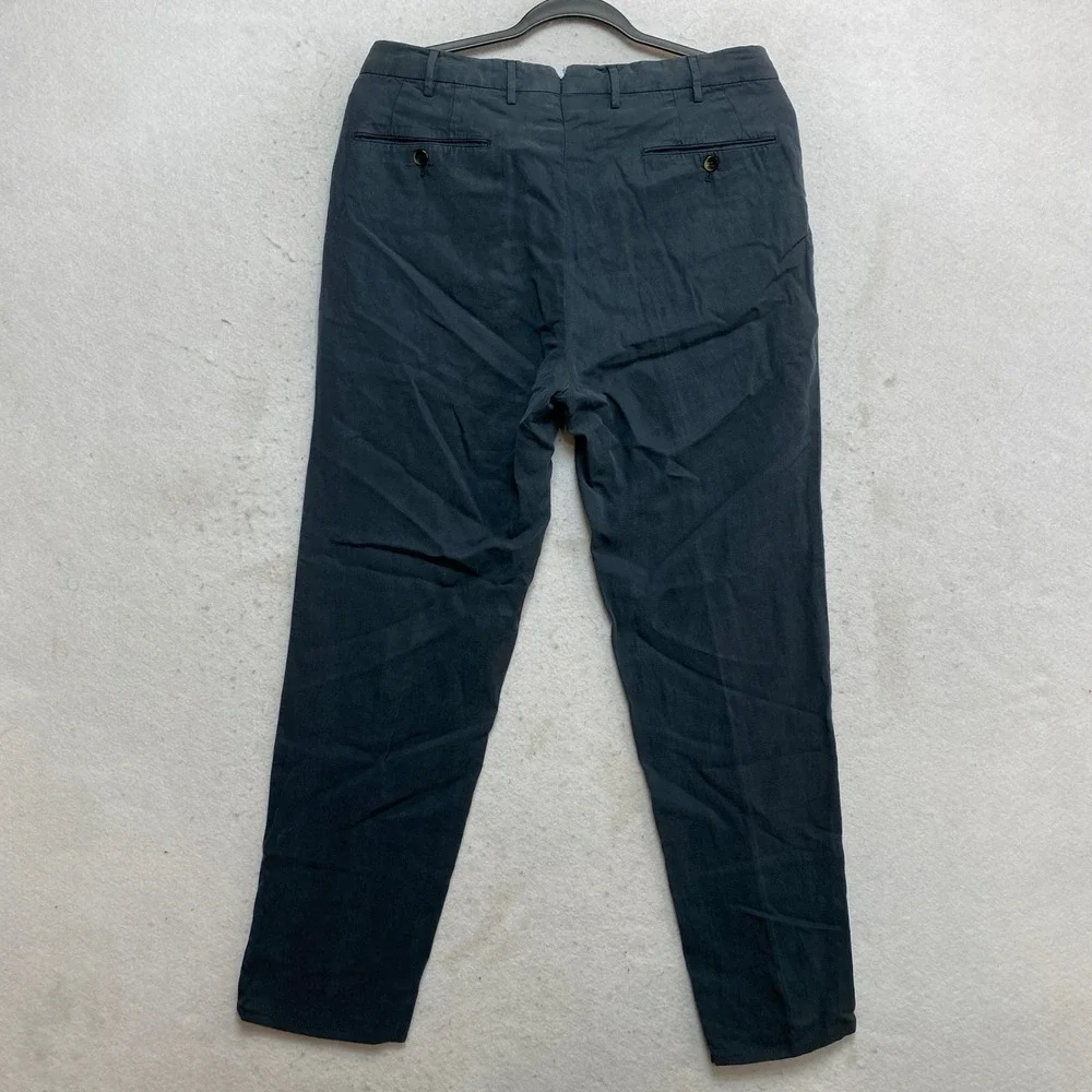 PT Torino Trousers Mens 32 Dark Charcoal Grey Linen Blend Slim Tapered Pants